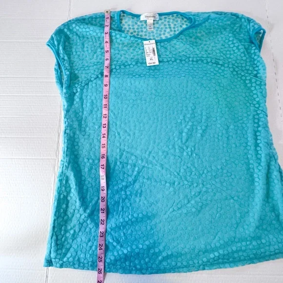 Dressbarn Aqua Polka Dot Textured Blouse XL Sheer Layered Top Casual Work - Picture 4 of 9